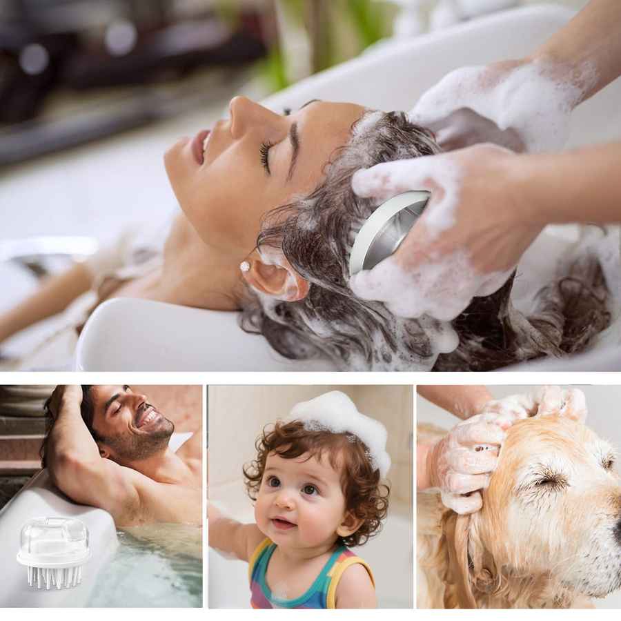 Collage of a person washing a woman&