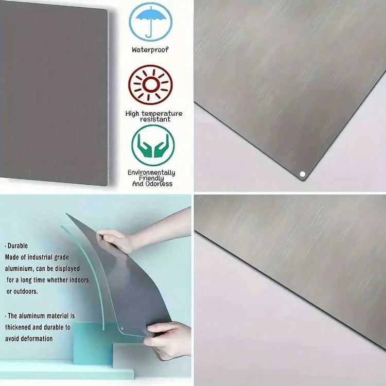 Metal sheet with waterproof, high-temperature resistant, and environmentally friendly properties, held by a hand.
