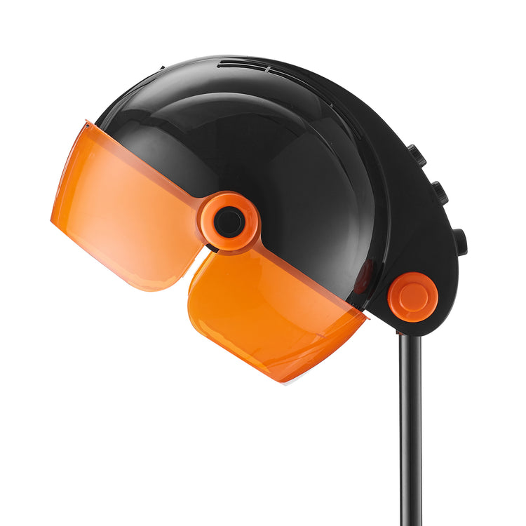 Black and orange safety helmet on a white background
