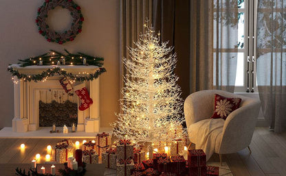 4FT Pre-lit Aspen Fir Artificial Christmas Tree, Hinged Xmas Tree 280 Snow Flocked Branch Tips, 230 Warm White LED Lights, Holiday Coral Christmas Tree for Home Party