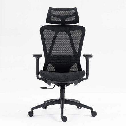 Front view of high back mesh office chair showcasing breathable mesh back, cushioned seat, and ergonomic lumbar support.