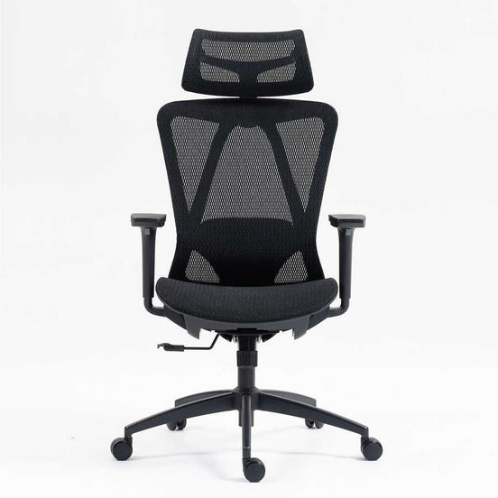 Front view of high back mesh office chair showcasing breathable mesh back, cushioned seat, and ergonomic lumbar support.
