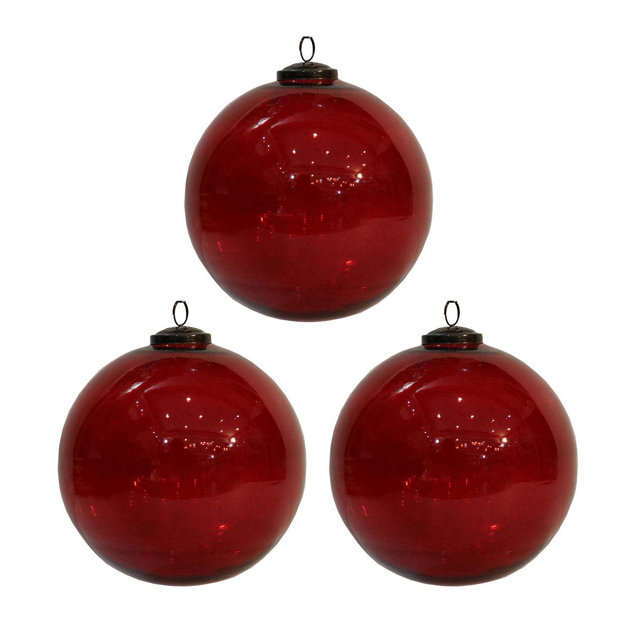 6' Red Glass Ornament, Decorative Hanging Ball Christmas Tree Ornaments for Holiday Party Decorations, Set of 3