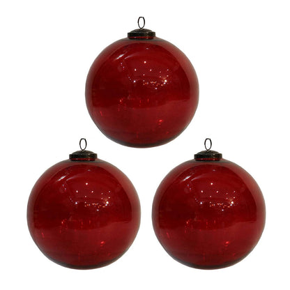 6' Red Glass Ornament, Decorative Hanging Ball Christmas Tree Ornaments for Holiday Party Decorations, Set of 3