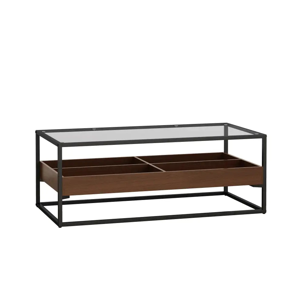 47.24"Rectangle Glass Coffee Table with storage shelf and metal table legs , Home Furniture for Living Room MLNshops]