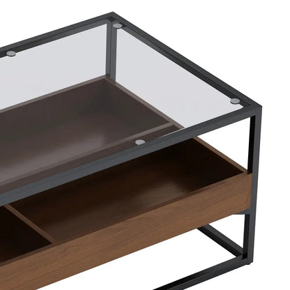 47.24"Rectangle Glass Coffee Table with storage shelf and metal table legs , Home Furniture for Living Room MLNshops]