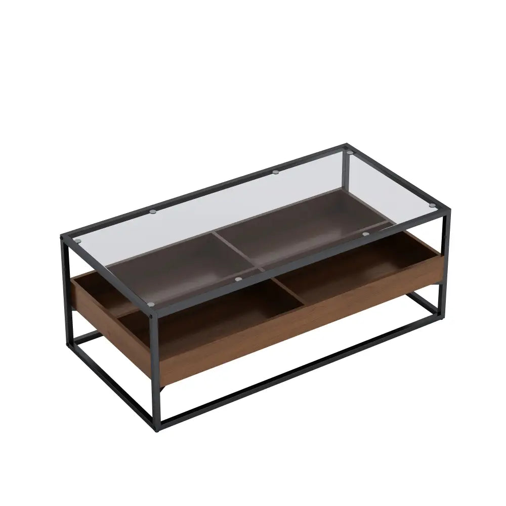 47.24"Rectangle Glass Coffee Table with storage shelf and metal table legs , Home Furniture for Living Room MLNshops]