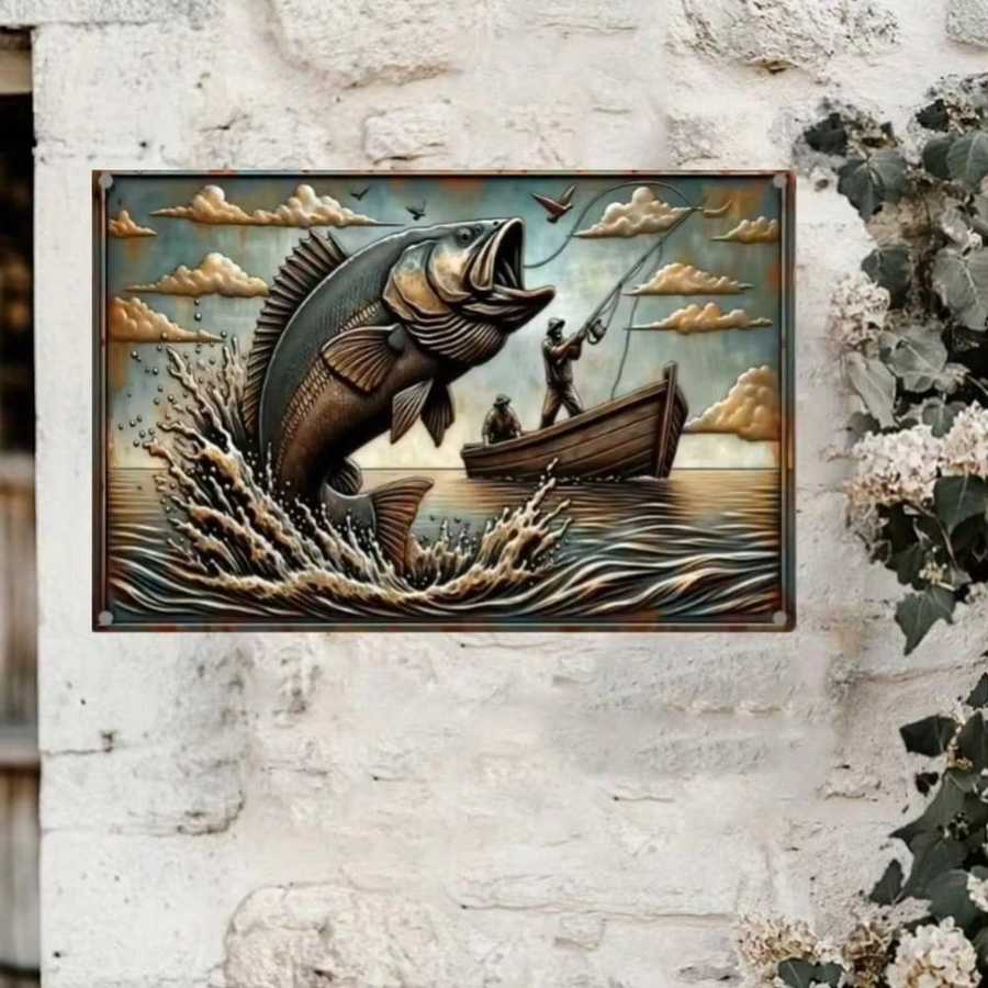 Waterproof metal fishing wall decor for home bar or garage