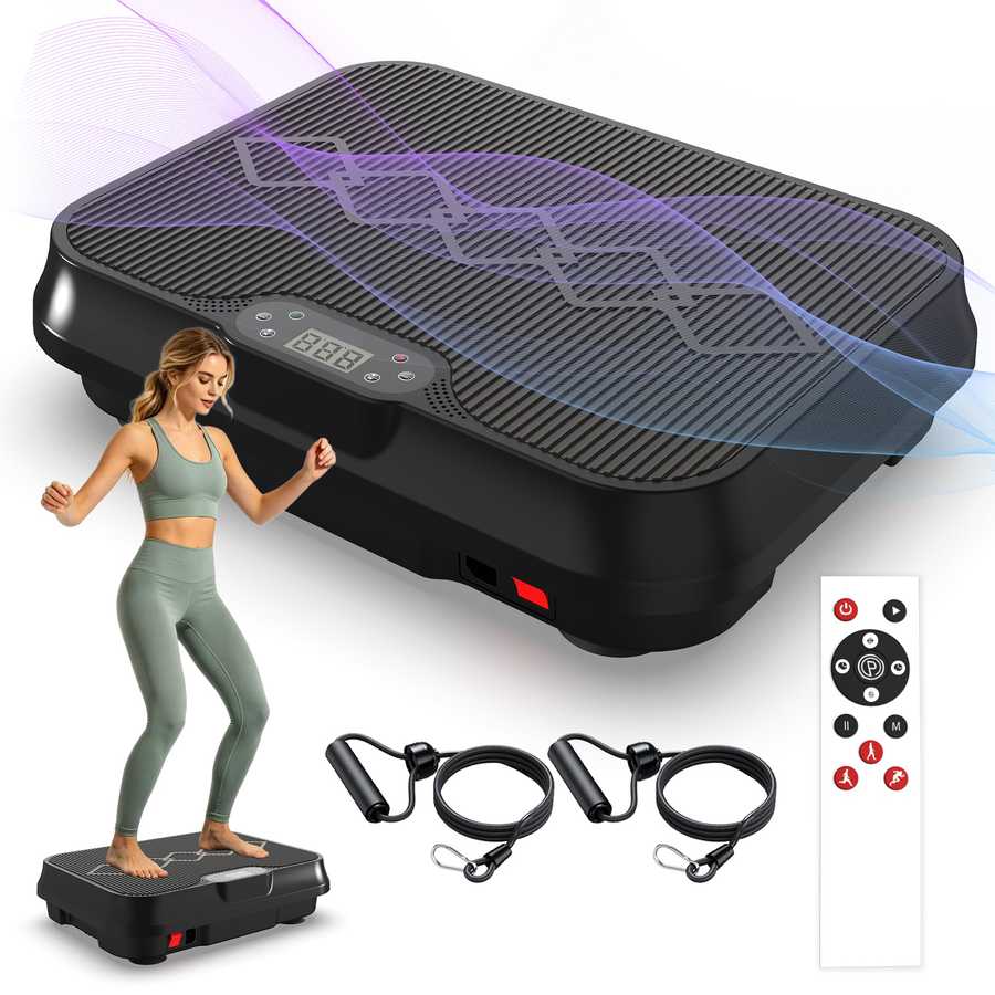 Vibration Plate Exercise Machine with digital display and resistance bands