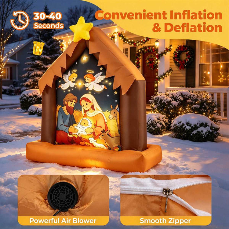 Inflatable nativity scene inflates in 30-40 seconds, with built-in air blower and zipper