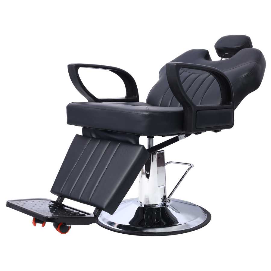 Reclined Heavy Duty Hydraulic Barber Chair with PU leather and footrest wheels, perfect for salon treatments