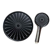 Black shower head and rain shower head on a white background