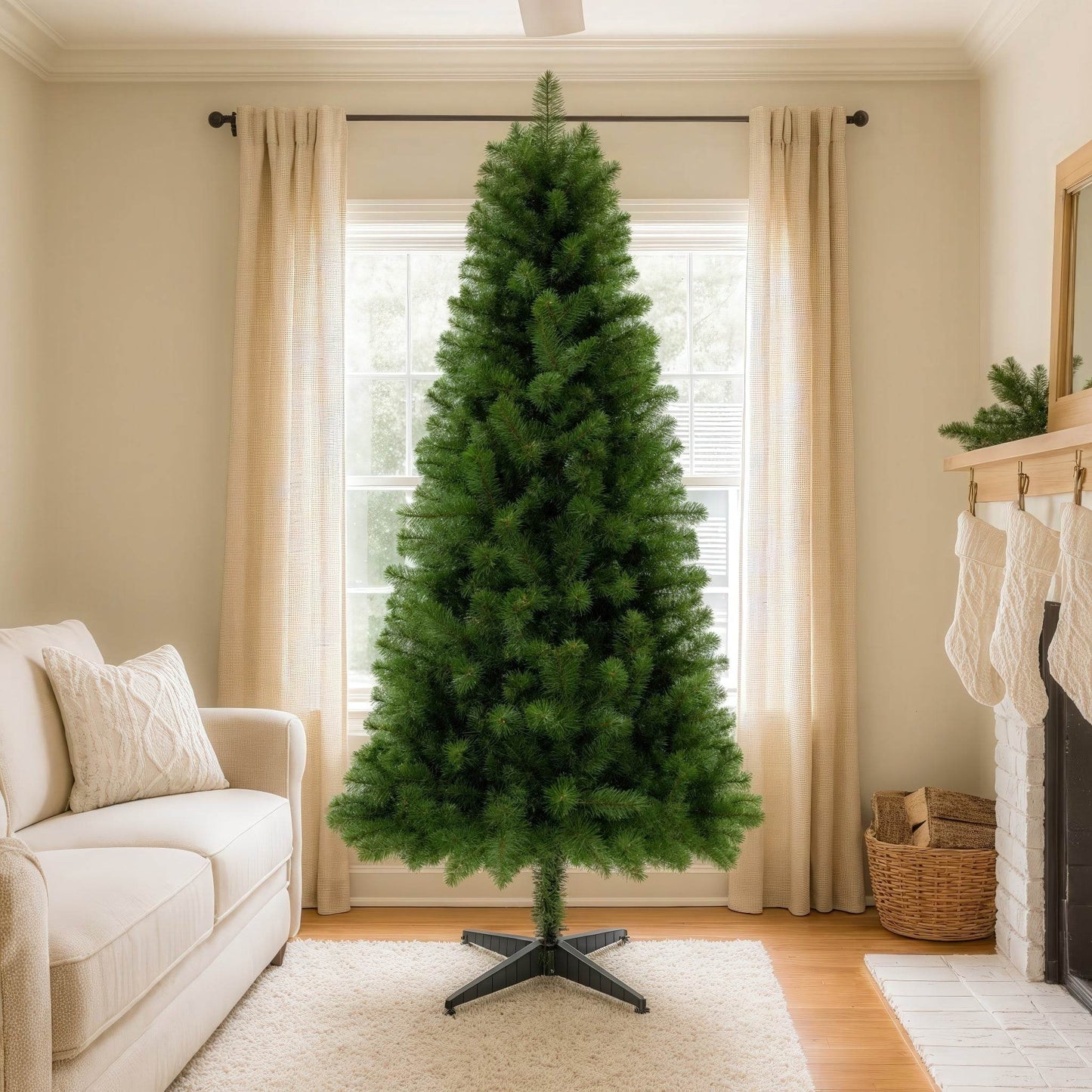 6FT Unlit Artificial Christmas Tree with 490 Tips, PVC Full Branches, Classic Green Holiday Tree with 4-Leg Plastic Stand for Indoor Home Decoration