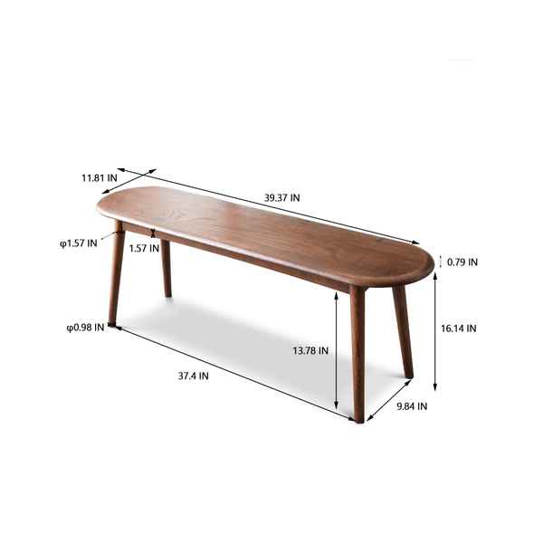 Wooden bench with dimensions labeled on a white background