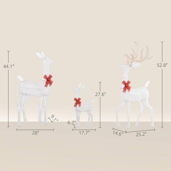 Outsunny 4.5ft 3-Piece Light Up Christmas Deer Family Set of 3, Lighted Reindeer Christmas Decorations with 2 LED Light Modes, Stakes, Zip Ties for Indoor, Outdoor, Yard, Lawn, Silver