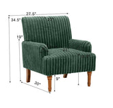Green armchair with dimensions labeled on a white background
