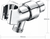Chrome shower valve with dimensions labeled on a white background
