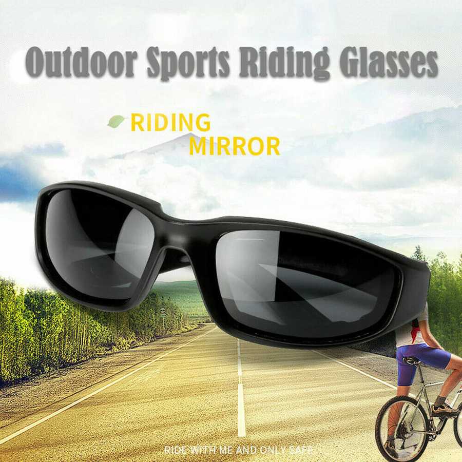 Outdoor sports riding glasses with a riding mirror on a scenic road background