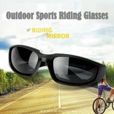 Outdoor sports riding glasses with a riding mirror on a scenic road background