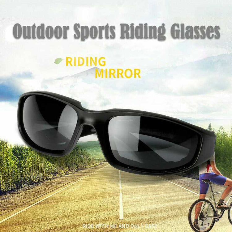 Outdoor sports riding glasses with a riding mirror on a scenic road background