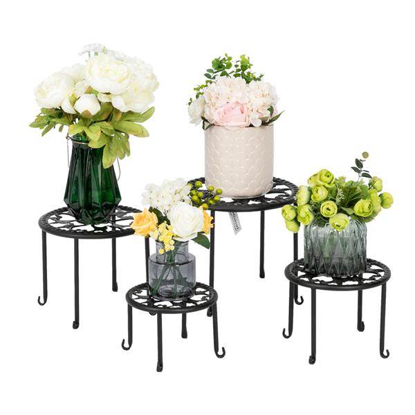 4 Round Ironwork Plant Racks With 4-1 Black Paint Prints