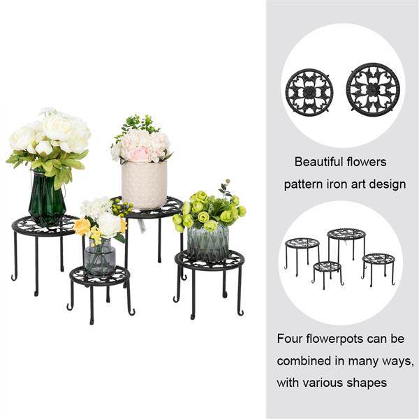 4 Round Ironwork Plant Racks With 4-1 Black Paint Prints
