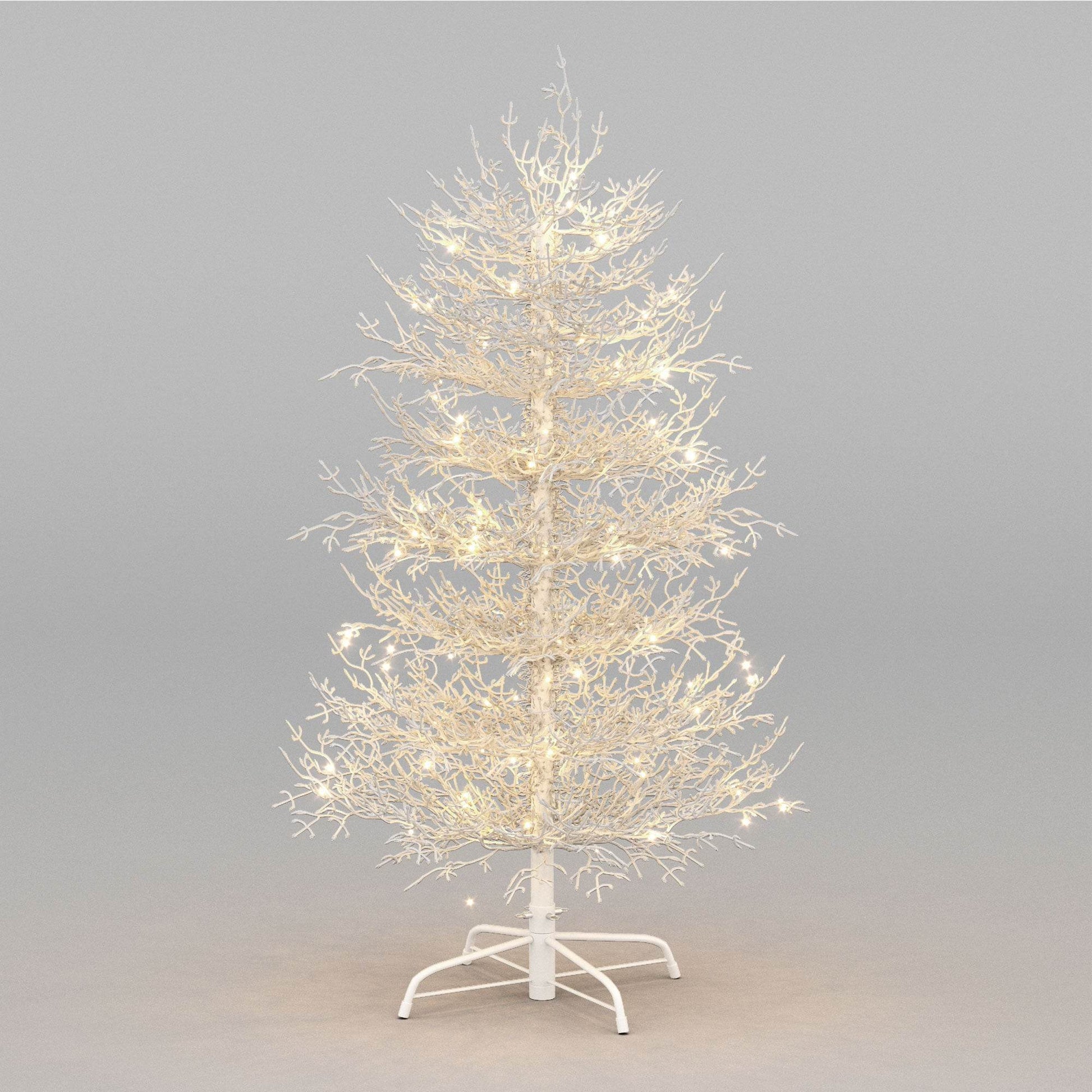 4FT Pre-lit Aspen Fir Artificial Christmas Tree, Hinged Xmas Tree 280 Snow Flocked Branch Tips, 230 Warm White LED Lights, Holiday Coral Christmas Tree for Home Party