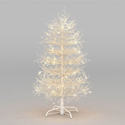 4FT Pre-lit Aspen Fir Artificial Christmas Tree, Hinged Xmas Tree 280 Snow Flocked Branch Tips, 230 Warm White LED Lights, Holiday Coral Christmas Tree for Home Party