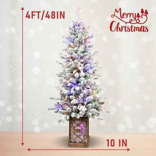 Flocked Christmas tree with LED lights 4 ft size diagram