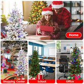 Family enjoying a pre-lit Christmas tree with glitter base