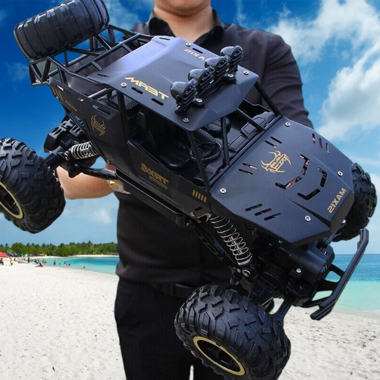 3 Batteries 1:12 Rock Crawler Rechargeable Off Road Truck 4WD , Metal Shell LED Headlights RC Remote Control Off Road Car Truck