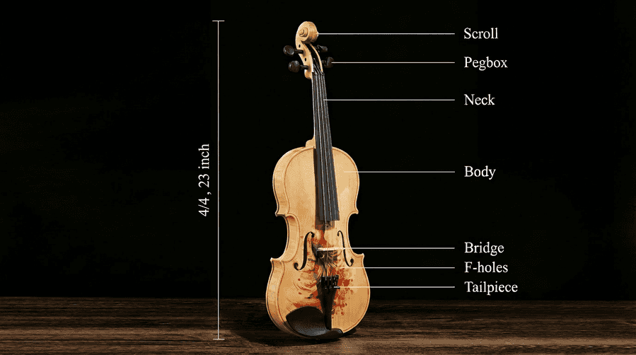 Violin with accessories and carrying case
