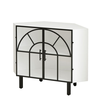 37.40"Glass Two-Door Hexagonal Corner Cabinet, for Corner of Living Room, Hallway, Study and Other Spaces, White