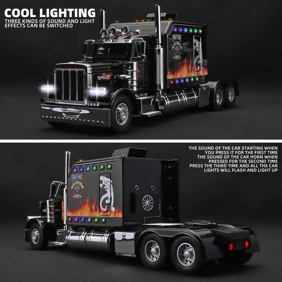 Model truck with lights and sound effects on a dark background