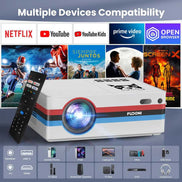 FUDONI multimedia projector with multiple device compatibility and remote control