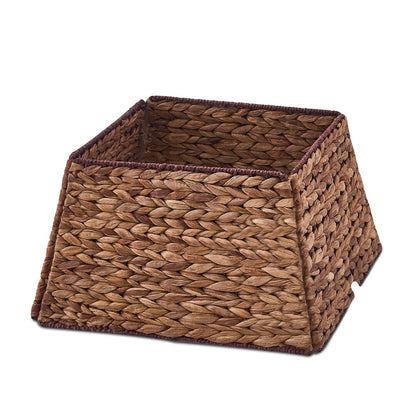 Stylish Hyacinth Wicker Christmas Tree Skirt with openwork weave and tapered square design, handcrafted from 100% natural materials.