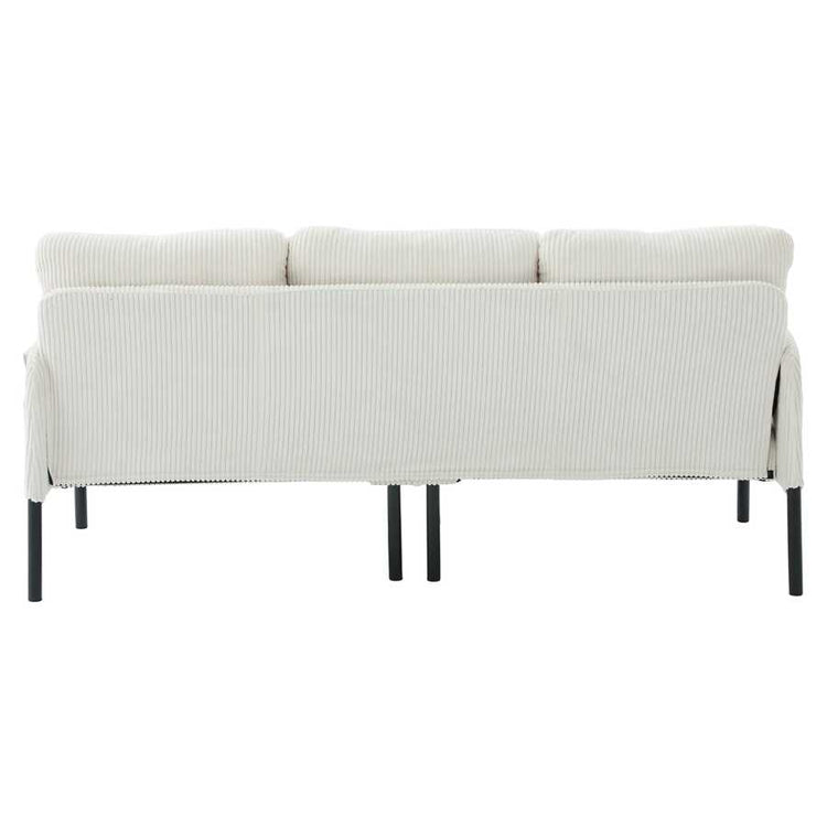 Light gray sofa with black legs on a white background