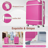Pink suitcase with features highlighted on a white background