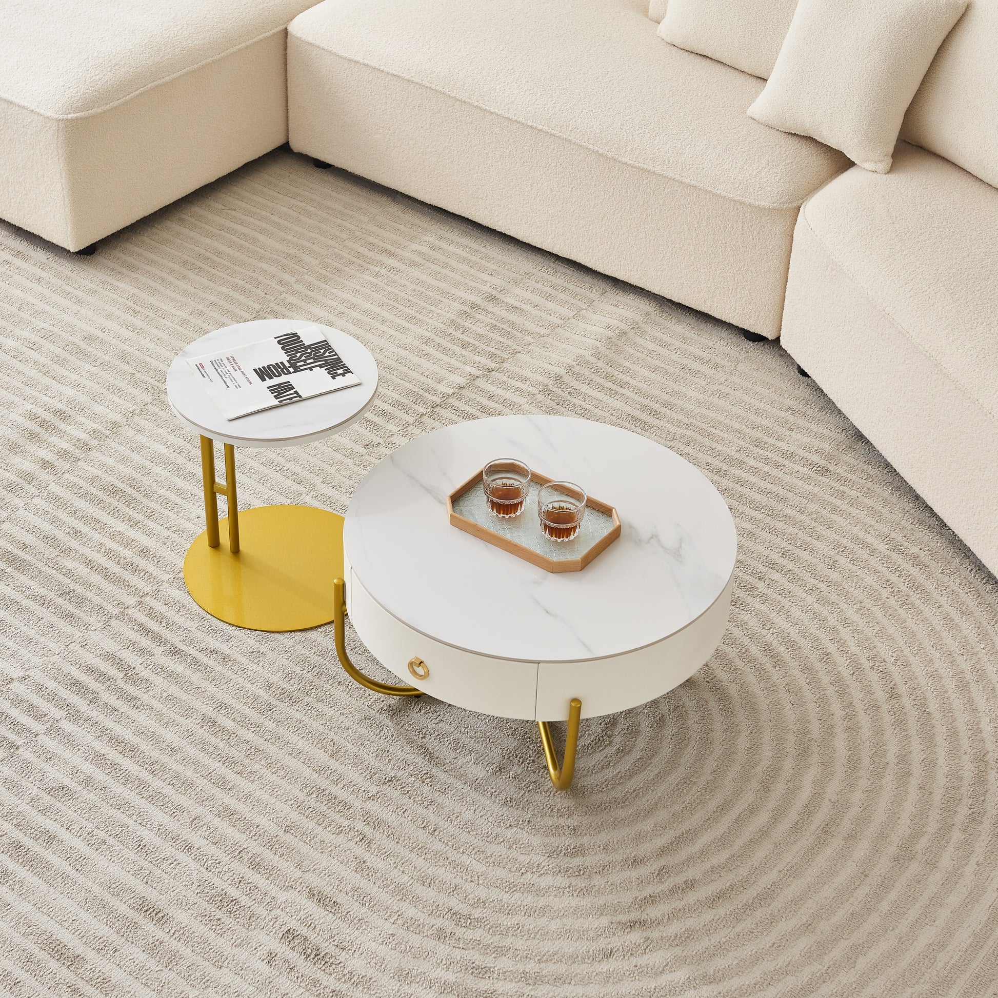 Modern Marble Nesting Table, Round Coffee Table Set