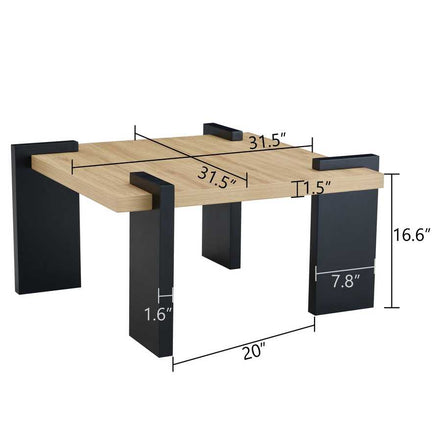 MDF Coffee Table Modern - Minimalist Design with detailed dimensions, featuring 31.5-inch square top and 16.6-inch height for easy placement.