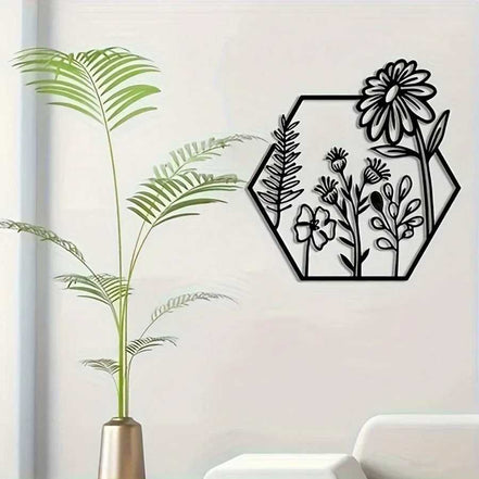 Hexagon botanical wall art set for modern home decor