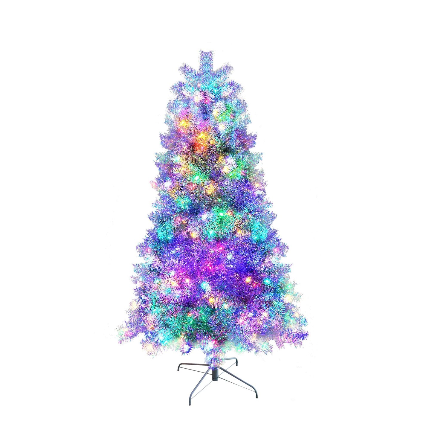 6FT Silver Pre-Lit Christmas Tree, 800 Tips & 300 LED Lights