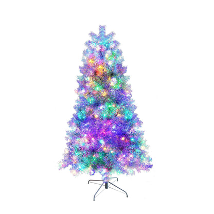 6FT Silver Pre-Lit Christmas Tree, 800 Tips & 300 LED Lights