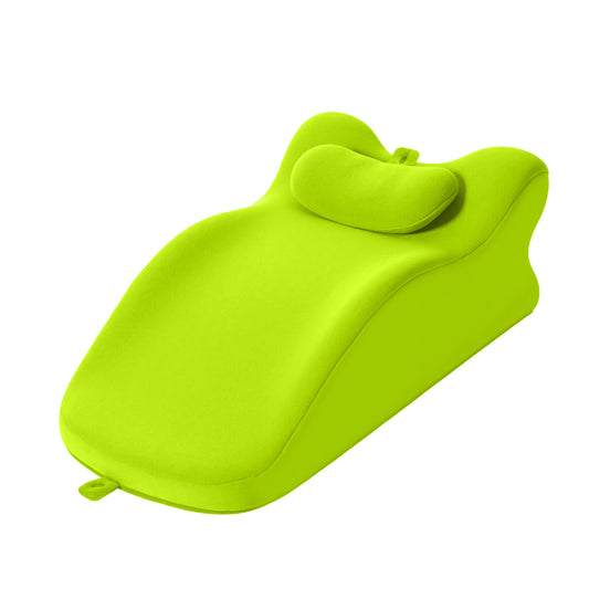 Ergonomic Spinal Posture Support Pillow - Memory Foam in bright green with contoured design and detachable headrest for back and lumbar support.