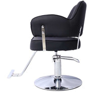 Side profile of Salon Styling Chair for Hair Professionals with padded seat and chrome hydraulic lift for adjustable height.