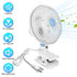 White oscillating clip-on fan with adjustable speeds and 90° tilt