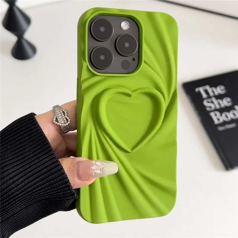 Luxury Candy Color 3D Pleated Love Heart Phone Case For iPhone 11 12 13 14 15 Pro Max