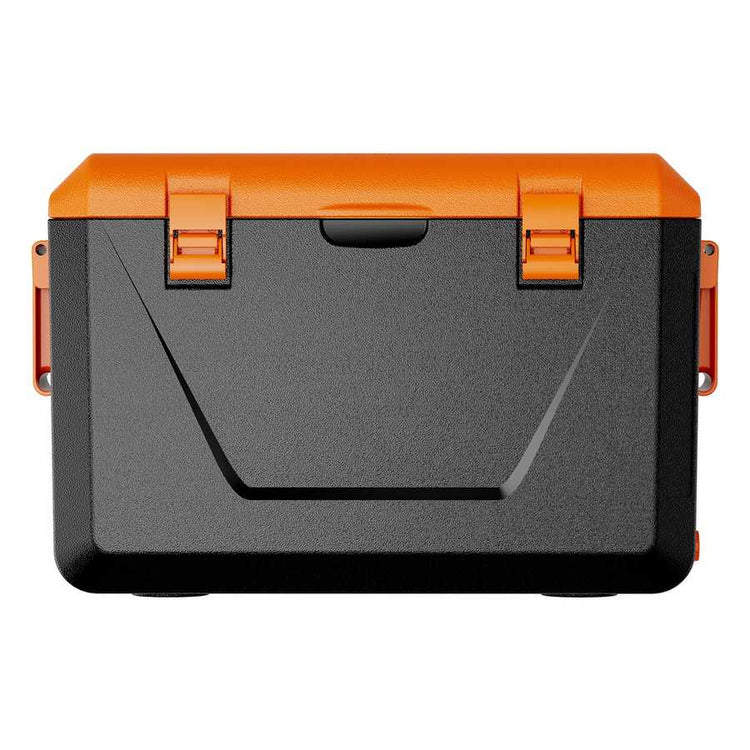 Black and orange storage box on a white background