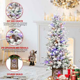 Flocked Christmas tree multicolor lights and glitter base details