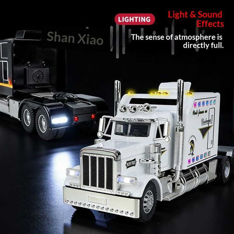 Toy truck with lighting and sound effects on a dark background